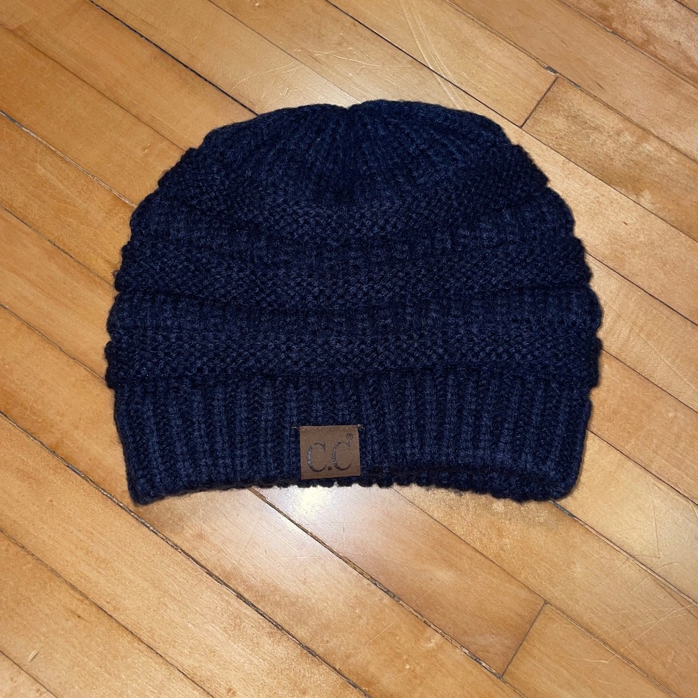 C.C. Knit Ribbed Beanie Hat Navy Blue Adult OS
